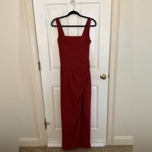 Lulu's Disposition Rust Ruched Maxi Dress